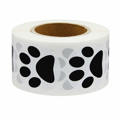 Autoadesivi adesivi permanenti 500psc/rotolo del cerchio con progettazione nera della zampa del cucciolo/zampa di orso